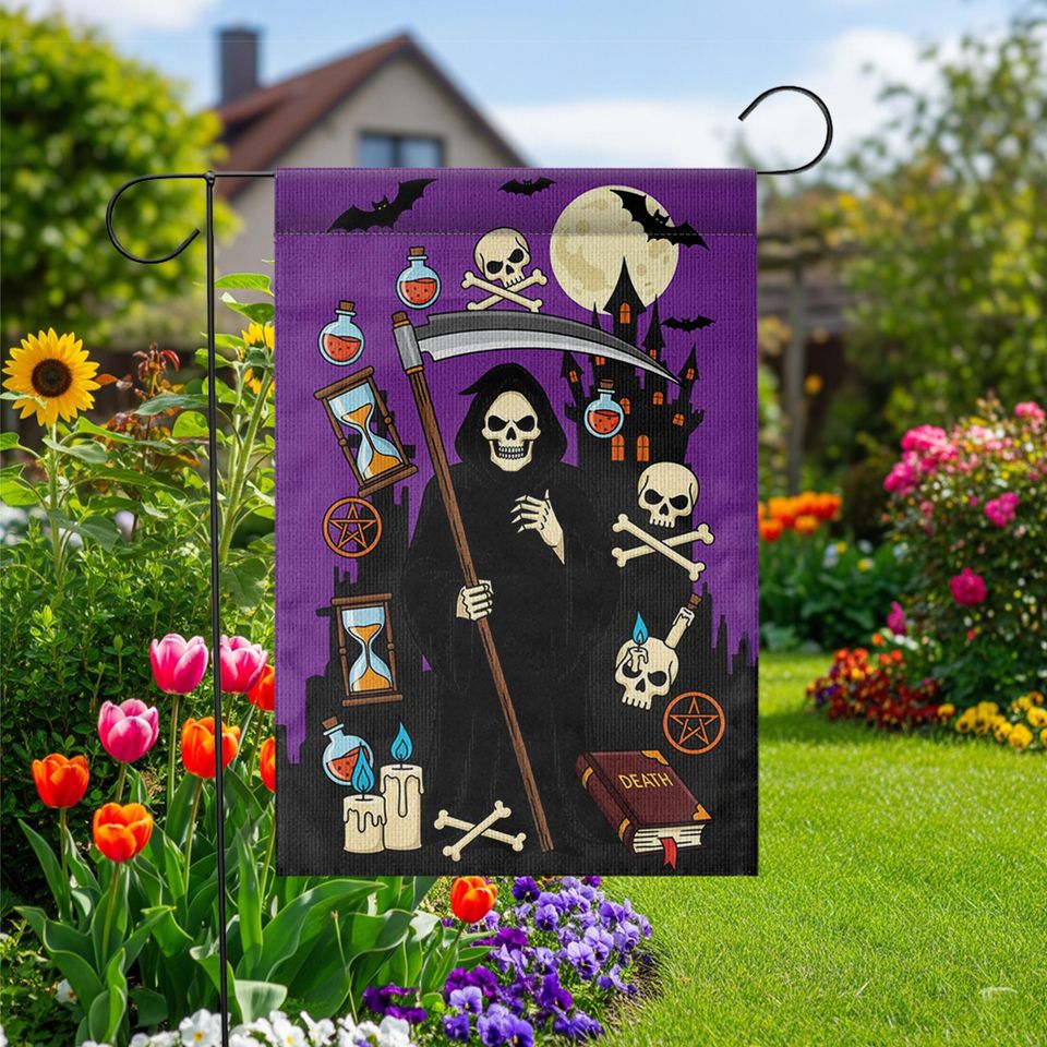 Grim Reaper Halloween Garden Flag: Spooky Gothic Yard Decor