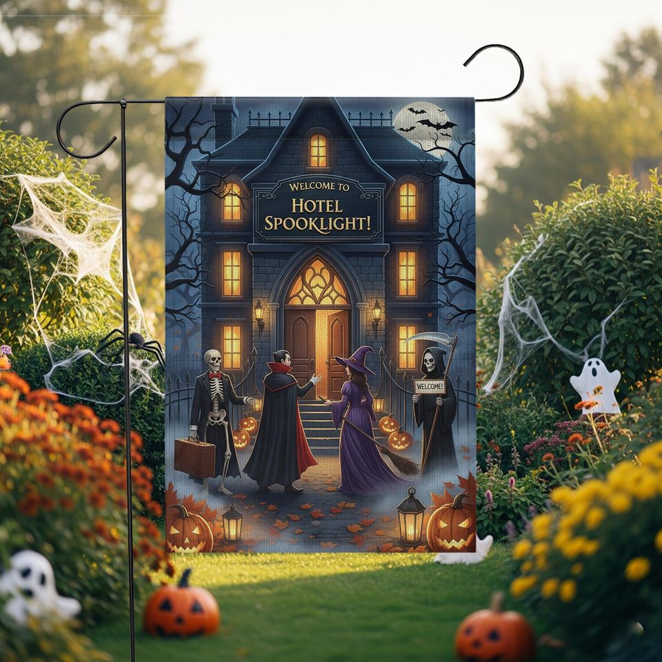 Halloween Haunted Hotel Garden Flag: Spooklight Decor, Dracula, Witch