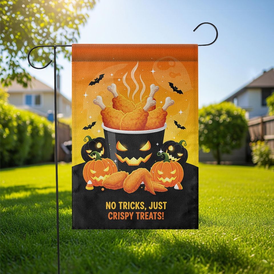 Funny Halloween Chicken Garden Flag: Crispy Treats Pumpkin Yard Decor