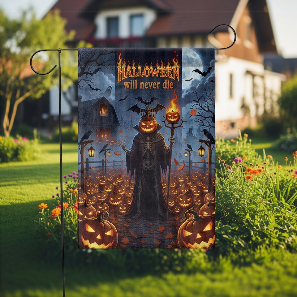 Gothic Halloween Garden Flag: Grim Reaper Pumpkin Decor