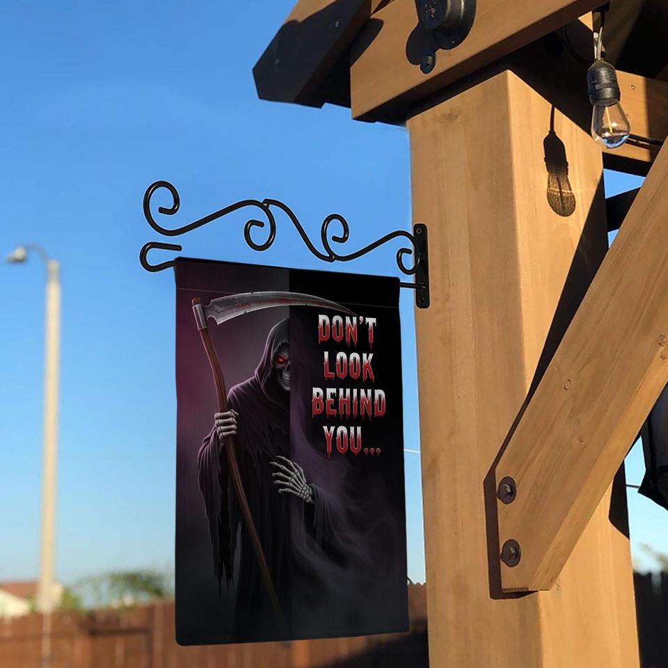 Grim Reaper Halloween Garden Flag: Scary Skeleton Scythe Yard Decor