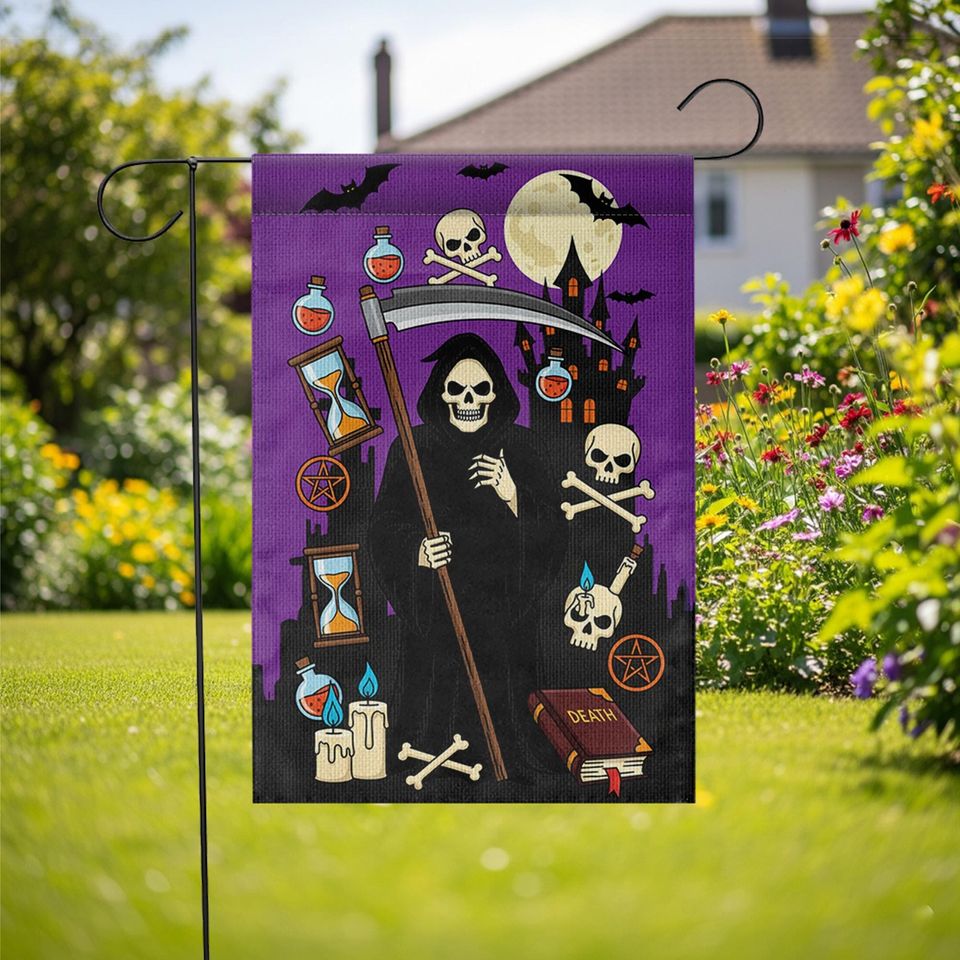 Grim Reaper Halloween Garden Flag: Spooky Gothic Yard Decor
