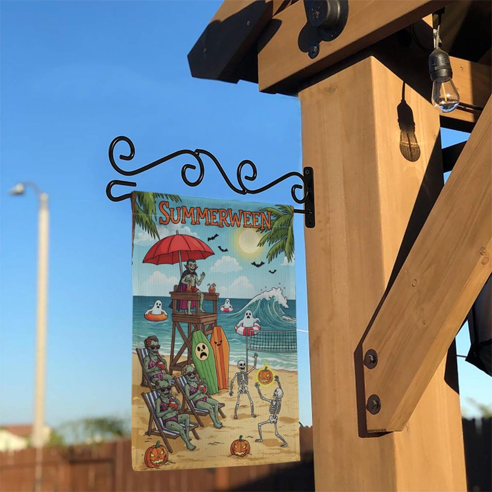 Summerween Beach Flag: Funny Halloween Garden Decor