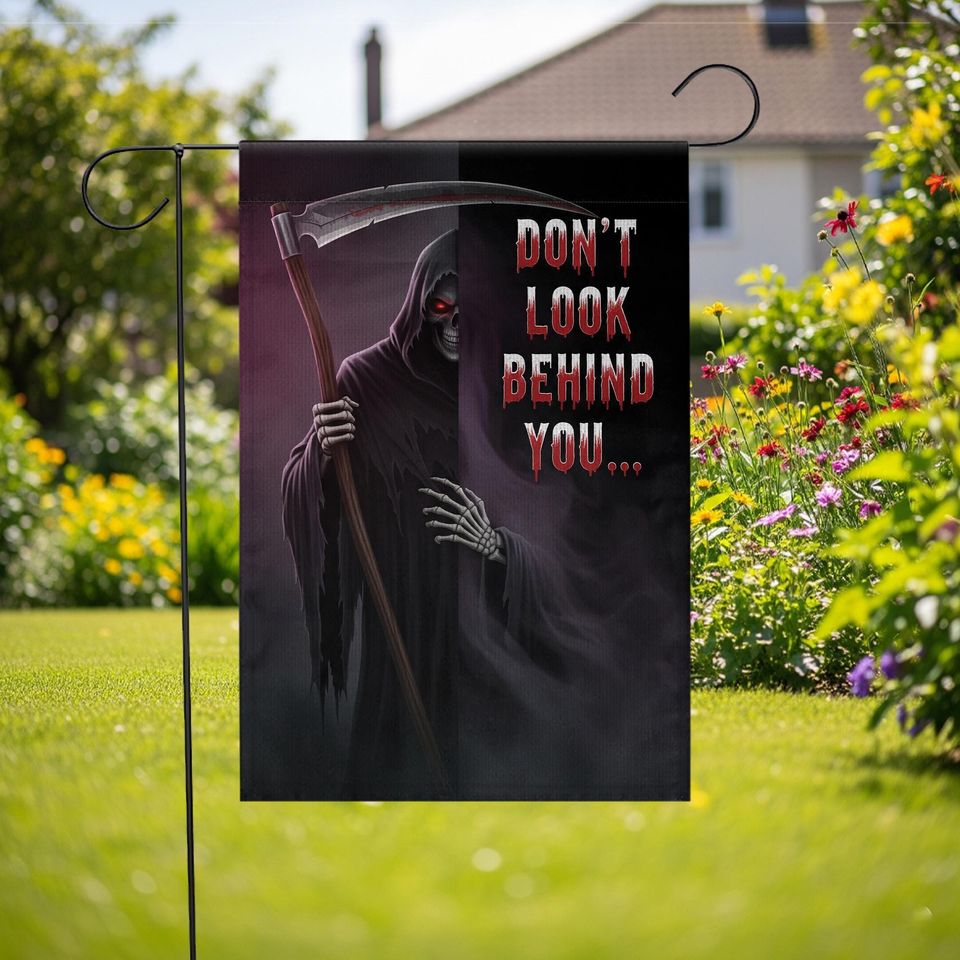 Grim Reaper Halloween Garden Flag: Scary Skeleton Scythe Yard Decor