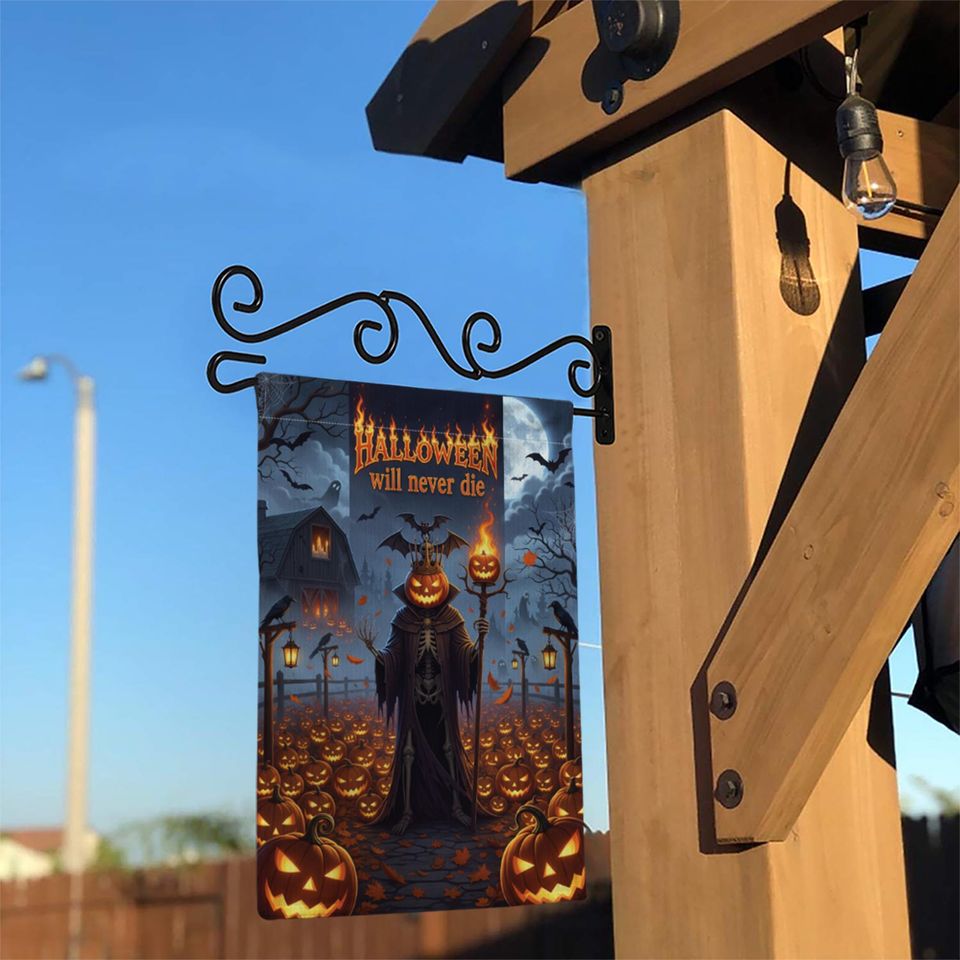 Gothic Halloween Garden Flag: Grim Reaper Pumpkin Decor