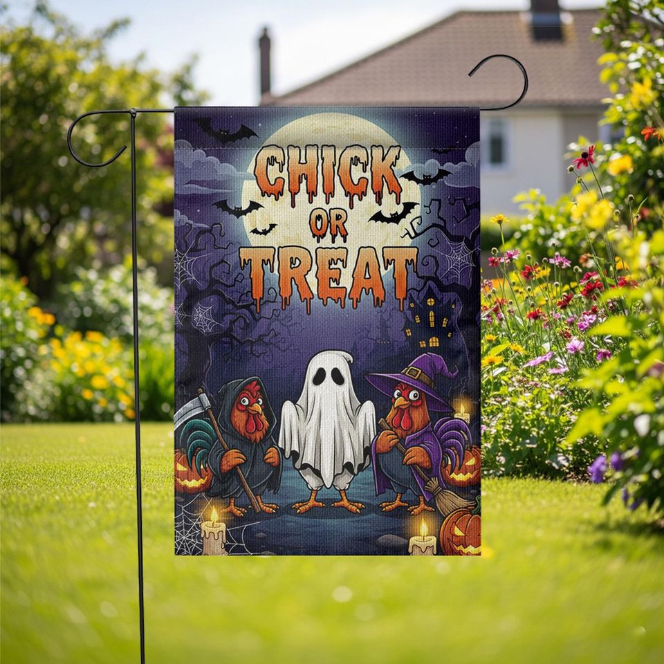 Funny Chicken Halloween Garden Flag: Ghost Rooster Farmhouse Decor
