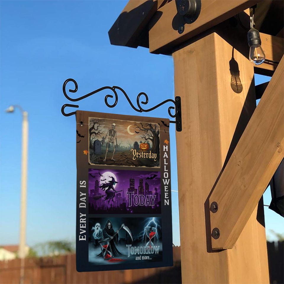 Halloween Garden Flag: Spooky Skeleton, Witch, Grim Reaper Decor