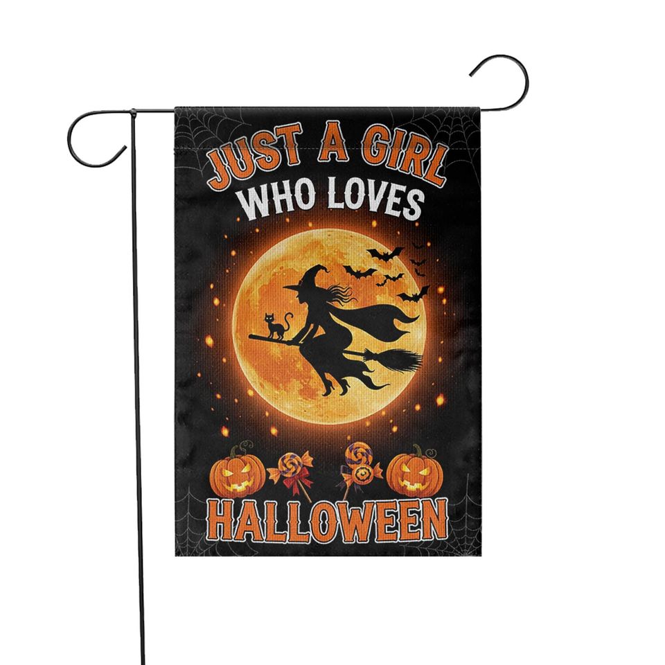 Halloween Garden Flag: Witch on Broom, Spooky Fall Decor