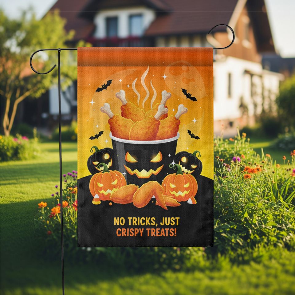 Funny Halloween Chicken Garden Flag: Crispy Treats Pumpkin Yard Decor