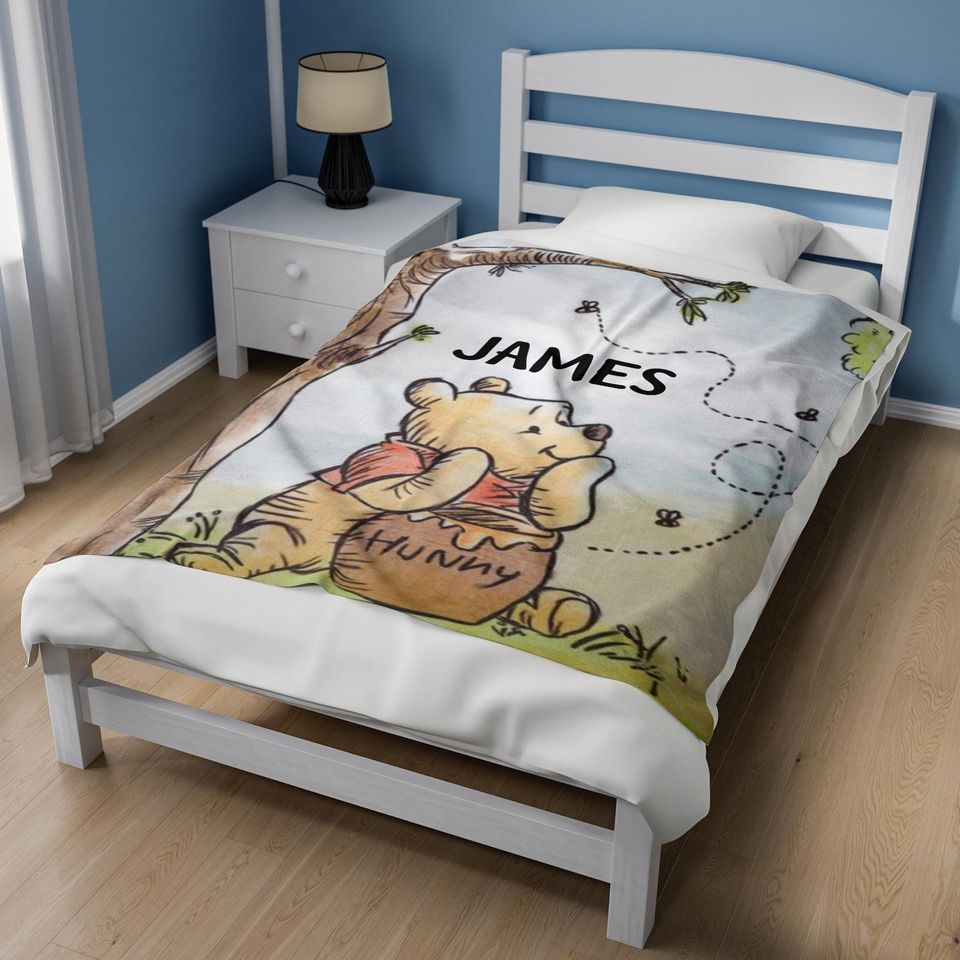 Personalized Winnie The Pooh Blanket, Pooh Bear Blanket