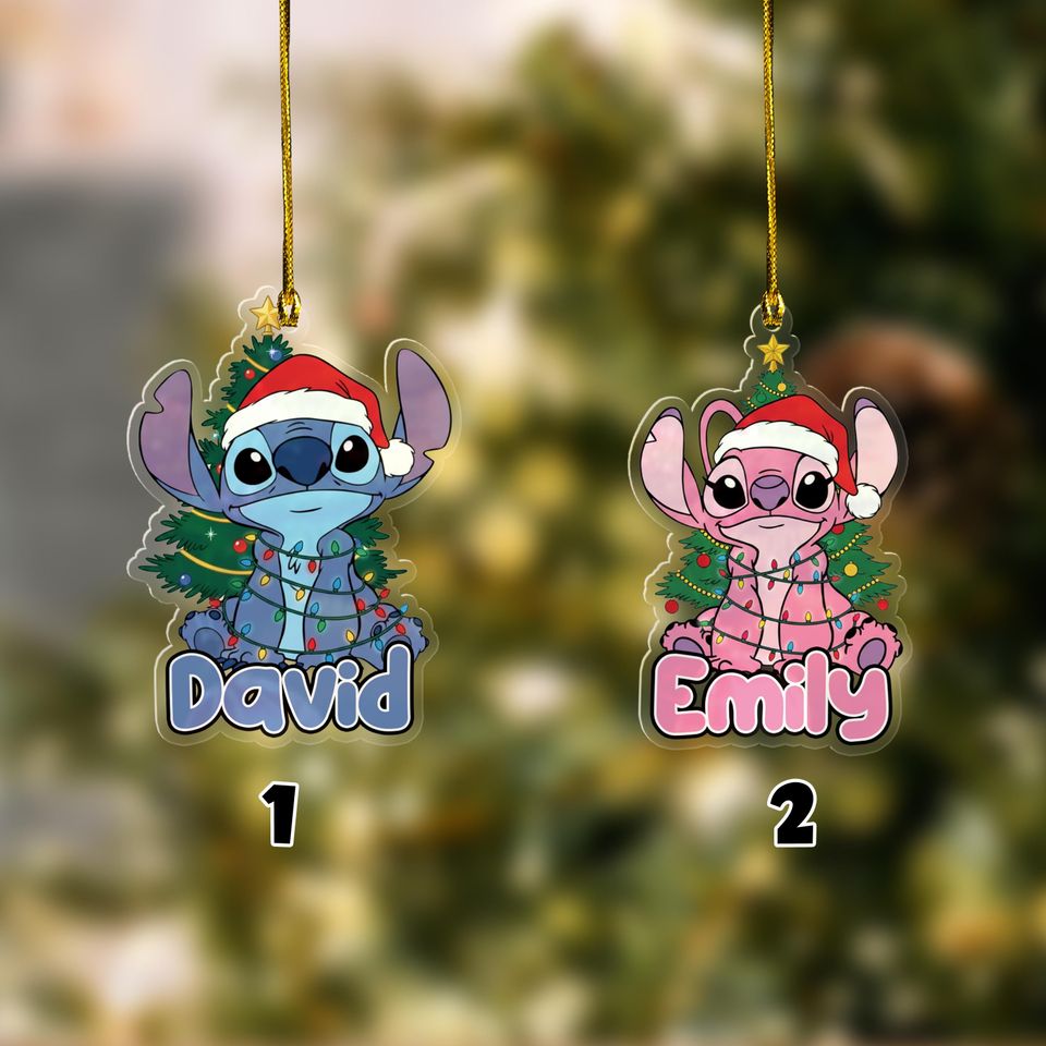 Personalized Stitch Christmas Ornament, Disney Stitch Xmas Ornament Hanging