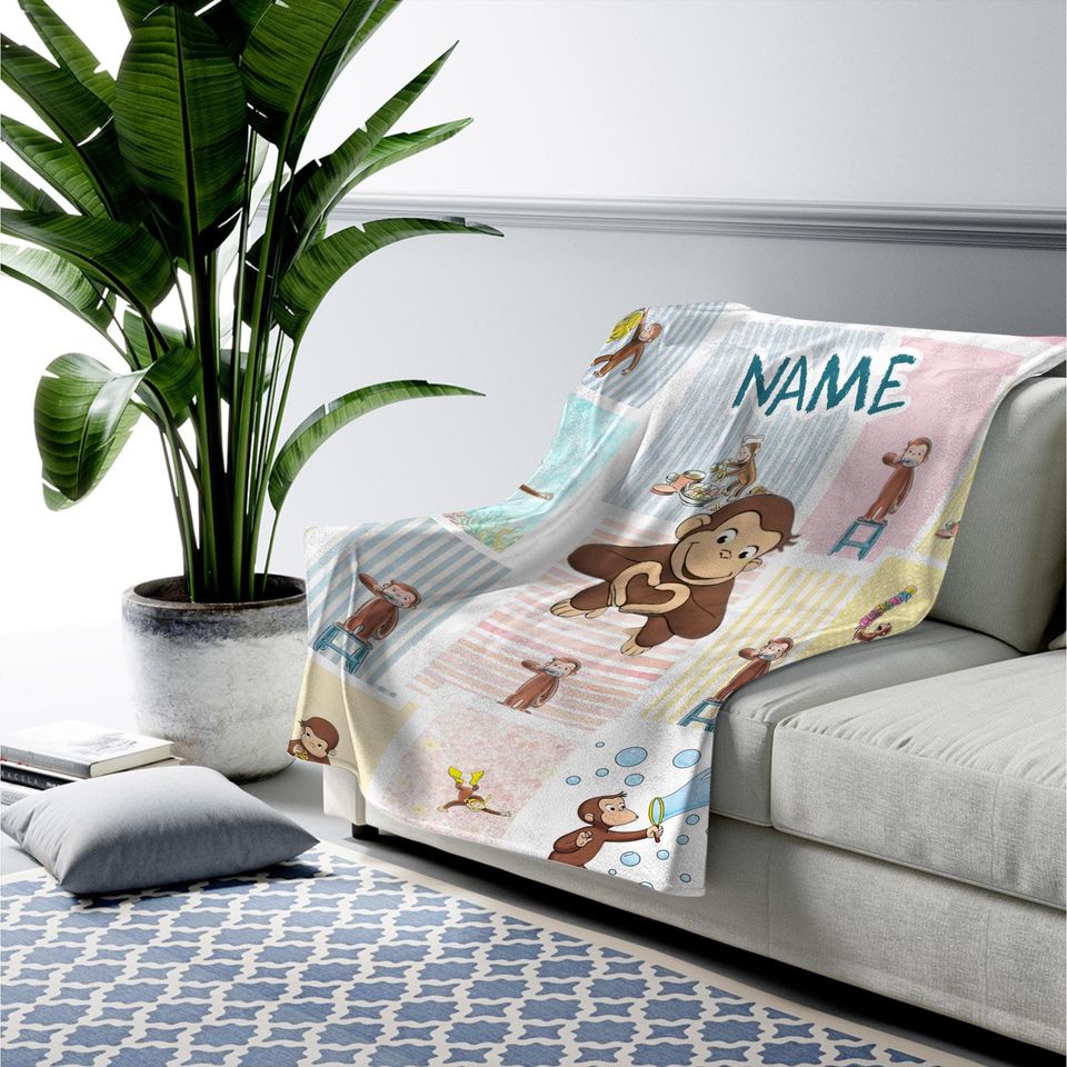 Personalized Curious George Blanket, Curious George Blanket, Custom Name Blanket
