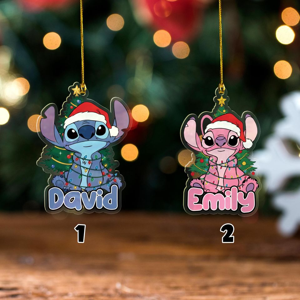 Personalized Stitch Christmas Ornament, Disney Stitch Xmas Ornament Hanging