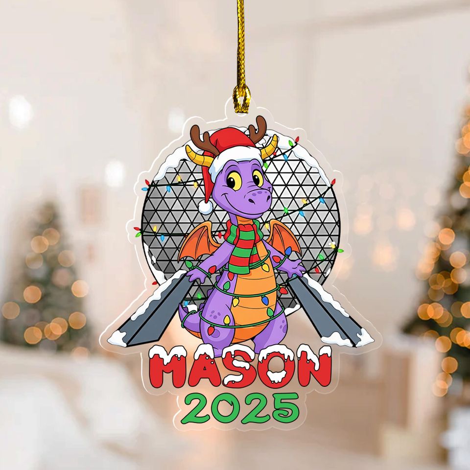 Personalized Cute Figment Christmas Ornament, Purple Mascot Dragon Xmas Tree Decor