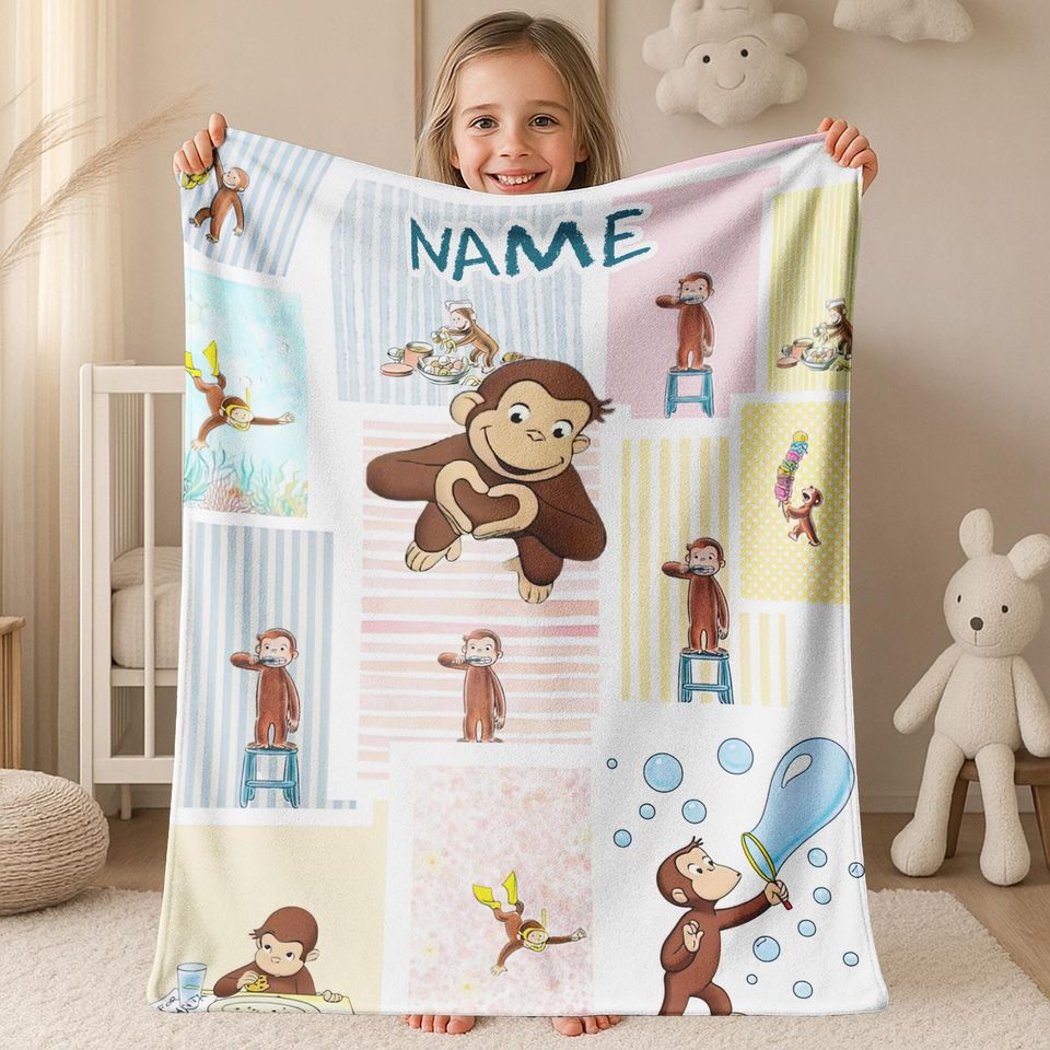 Personalized Curious George Blanket, Curious George Blanket, Custom Name Blanket