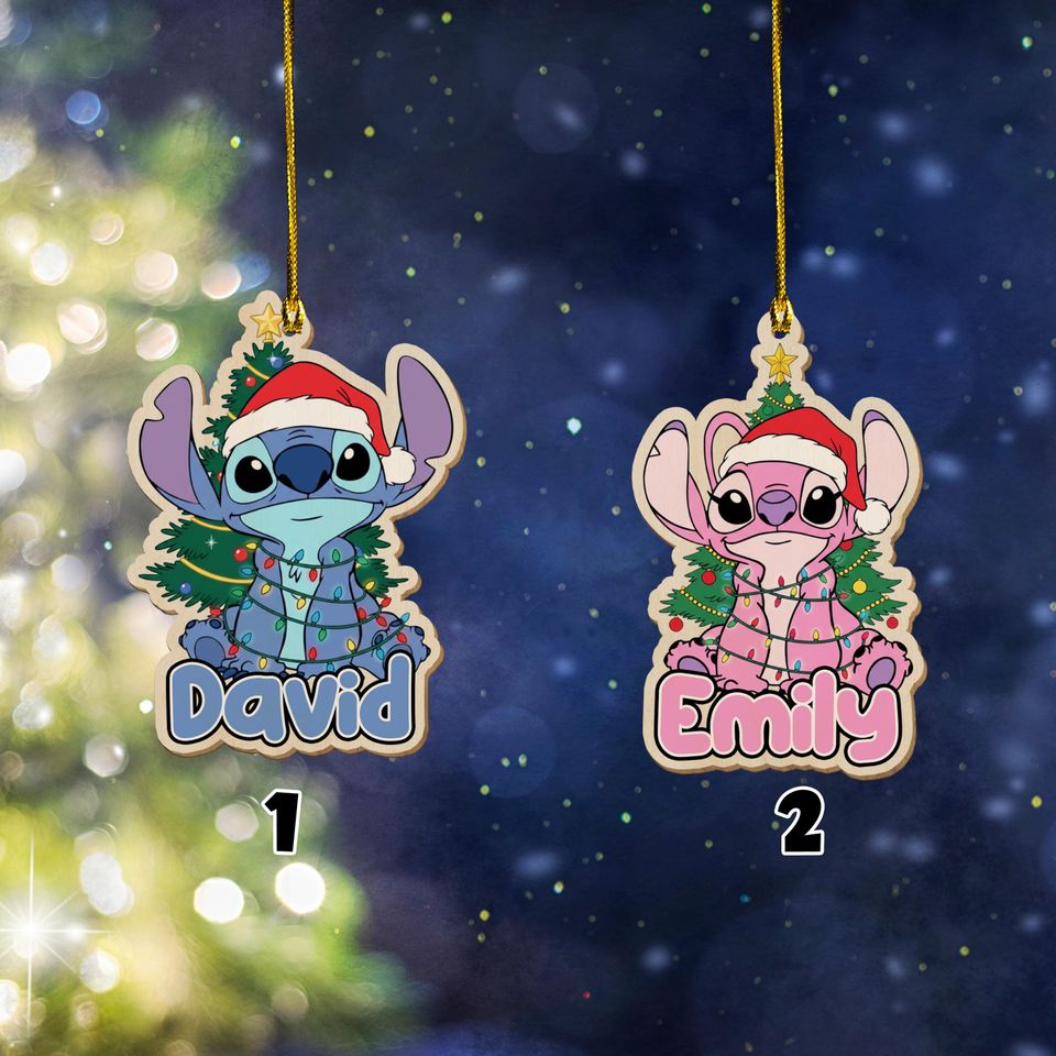 Personalized Stitch Christmas Ornament, Disney Stitch Xmas Ornament Hanging