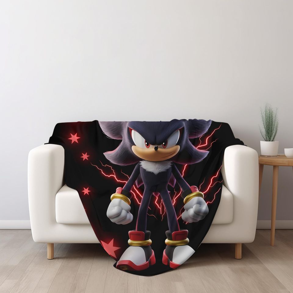 Custom Shadow The Hedgehog Blanket, Personalized Cartoon Hedgehog Minky Sherpa Blanket