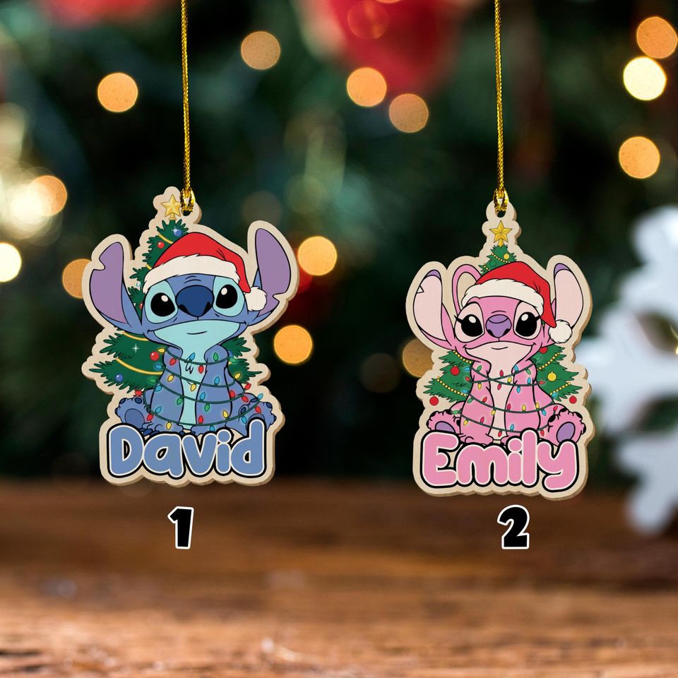 Personalized Stitch Christmas Ornament, Disney Stitch Xmas Ornament Hanging