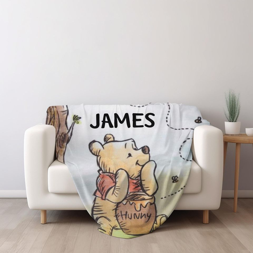 Personalized Winnie The Pooh Blanket, Pooh Bear Blanket