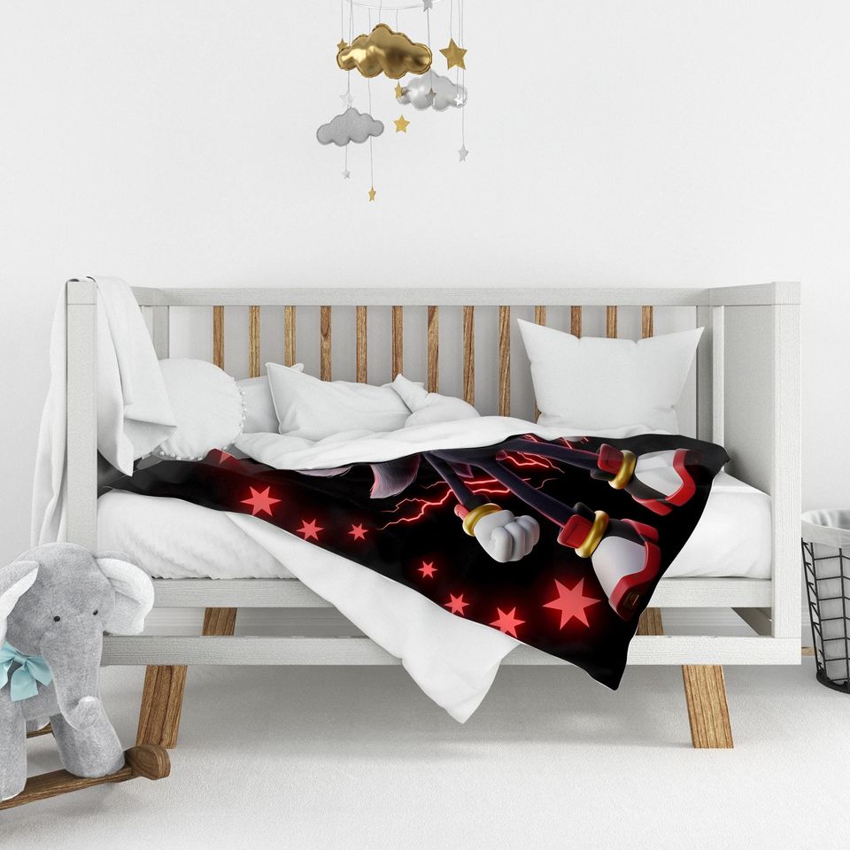 Custom Shadow The Hedgehog Blanket, Personalized Cartoon Hedgehog Minky Sherpa Blanket