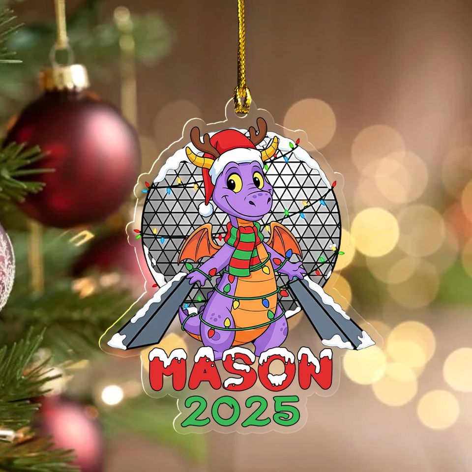 Personalized Cute Figment Christmas Ornament, Purple Mascot Dragon Xmas Tree Decor