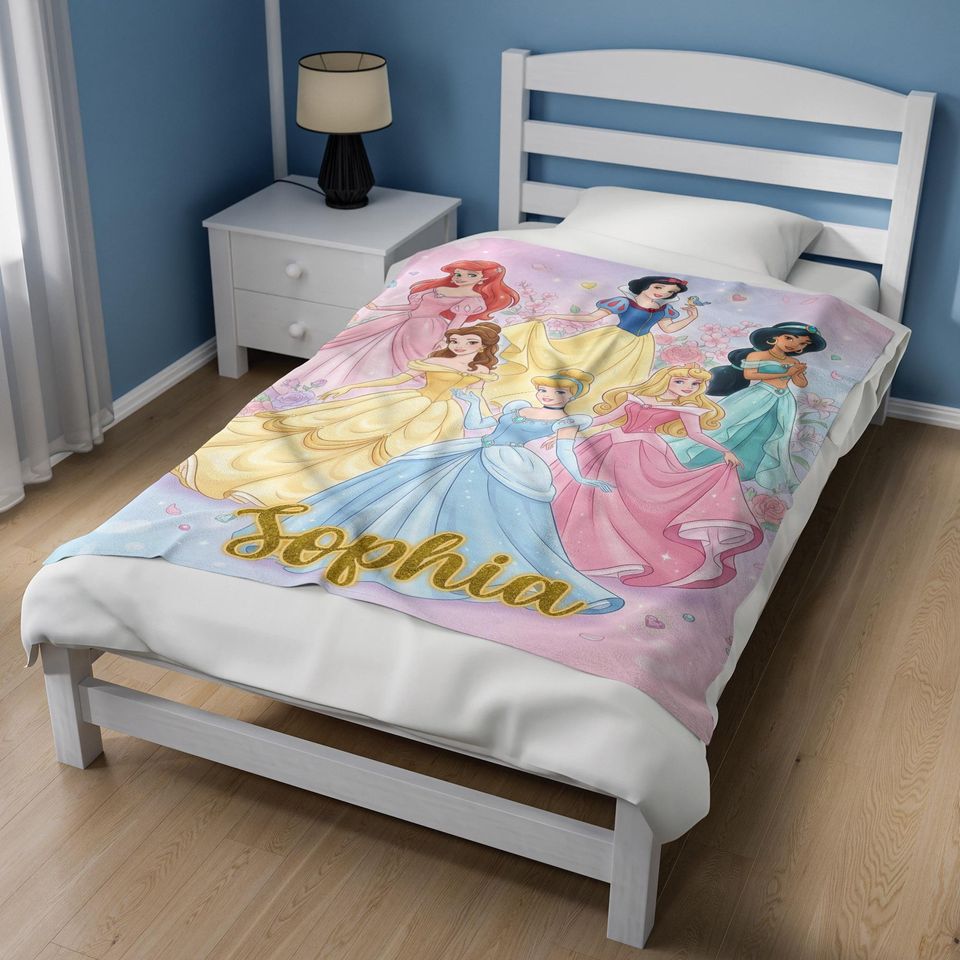 Personalized Watercolor Coquette Bows Disney Princess Blanket