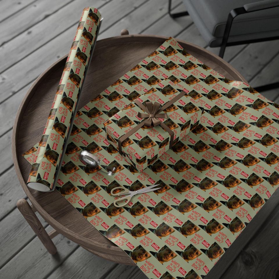 What's In the Box? Wrapping Paper Roll, Unique Holiday Wrapping Paper, Humor Xmas Gift Wrap for Friends, Funny 90s Movie Inspired Gift Wrap