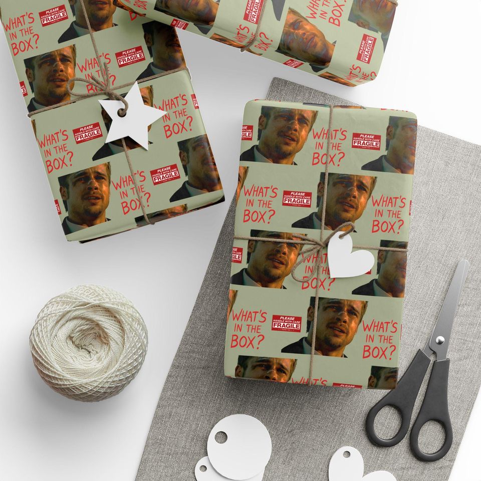 What's In the Box? Wrapping Paper Roll, Unique Holiday Wrapping Paper, Humor Xmas Gift Wrap for Friends, Funny 90s Movie Inspired Gift Wrap