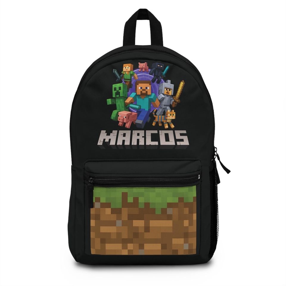 Personalized Minecraft Kids Backpack - Custom Name School Travel Bag