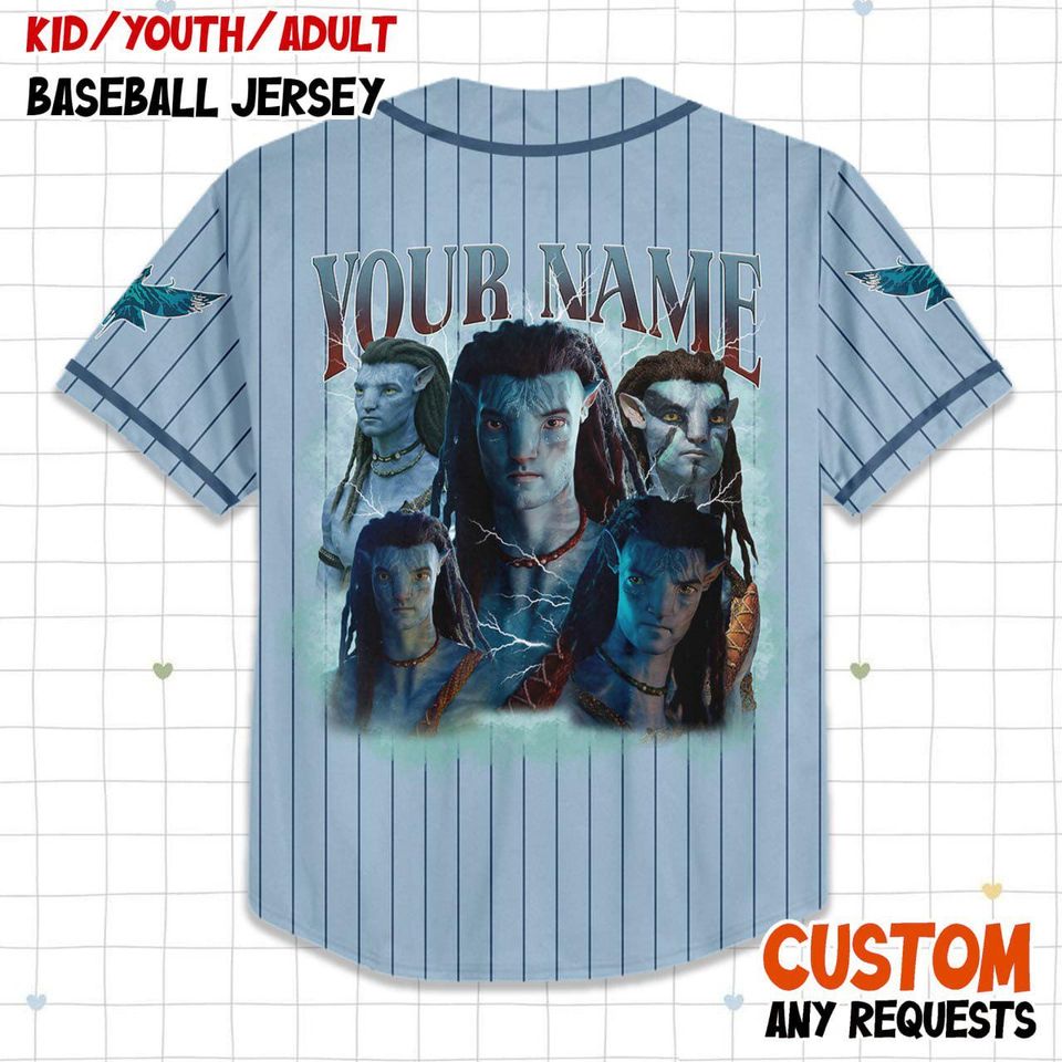 Personalized Jake Sully Avatar Baseball Jersey, Custom Fire and Ash Avatar Festival Jersey