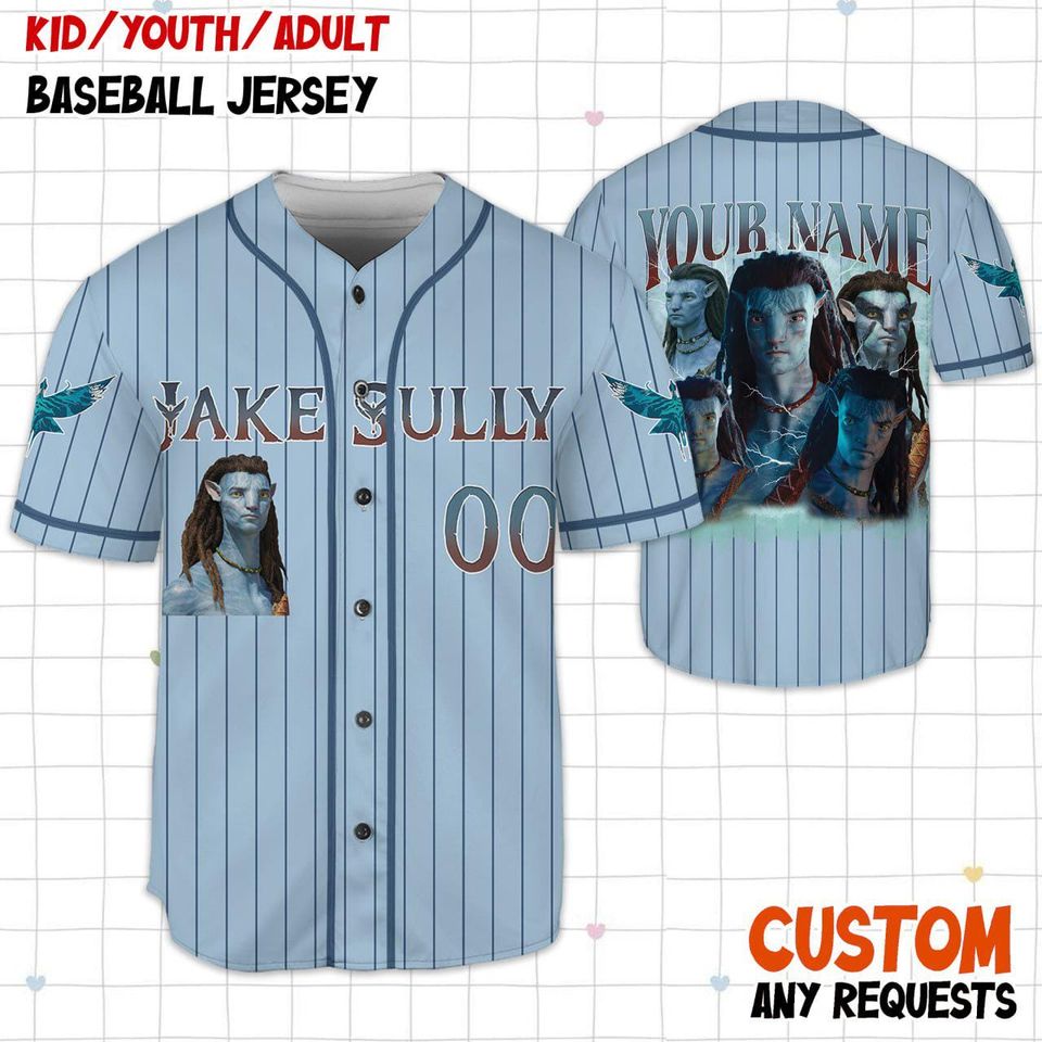 Personalized Jake Sully Avatar Baseball Jersey, Custom Fire and Ash Avatar Festival Jersey