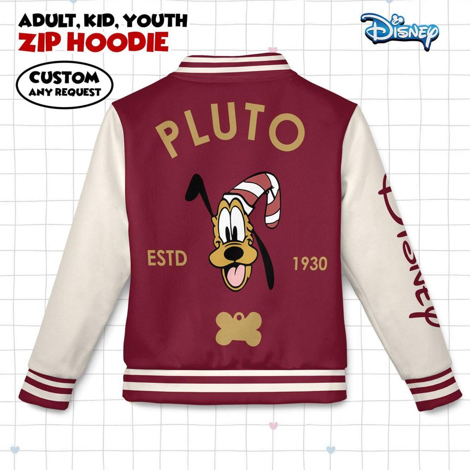 Disney Pluto Christmas Varsity Jacket, Adult Varsity Jacket, Personalized Disney Jacket