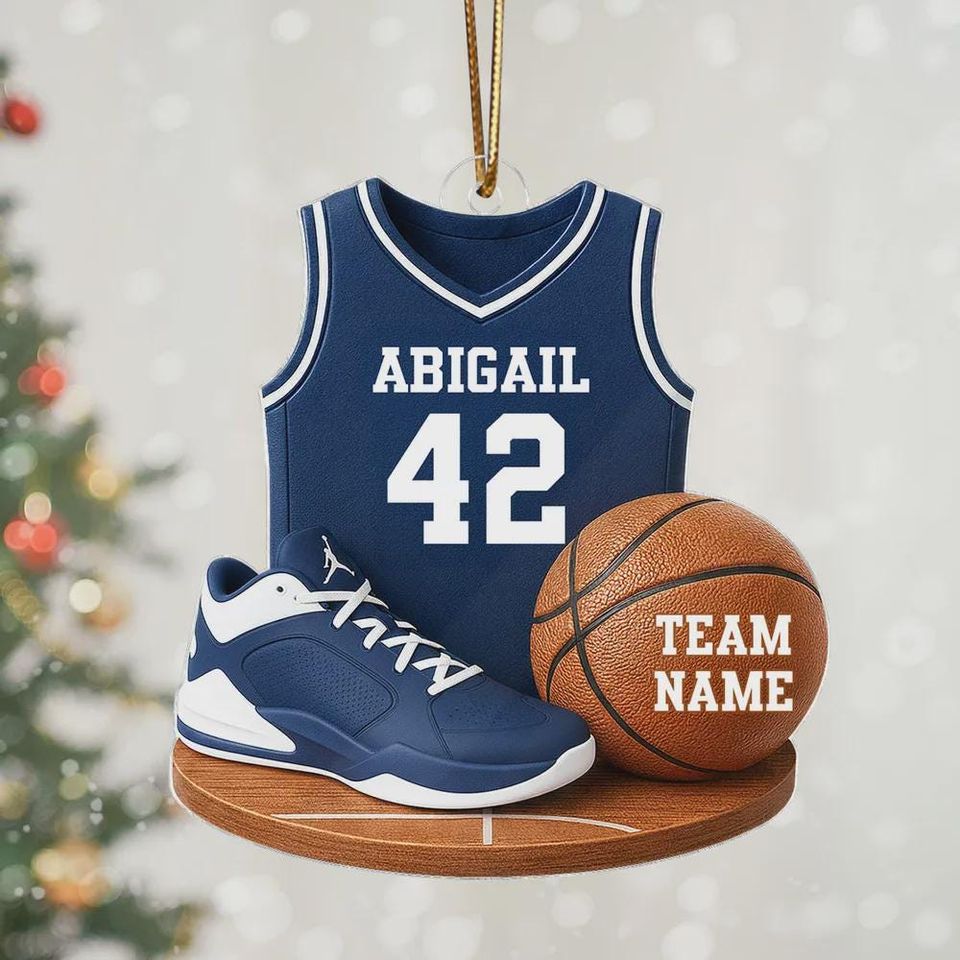 Personalized Basketball Ornament, Acrylic 2D Flat Design, Gift For Him