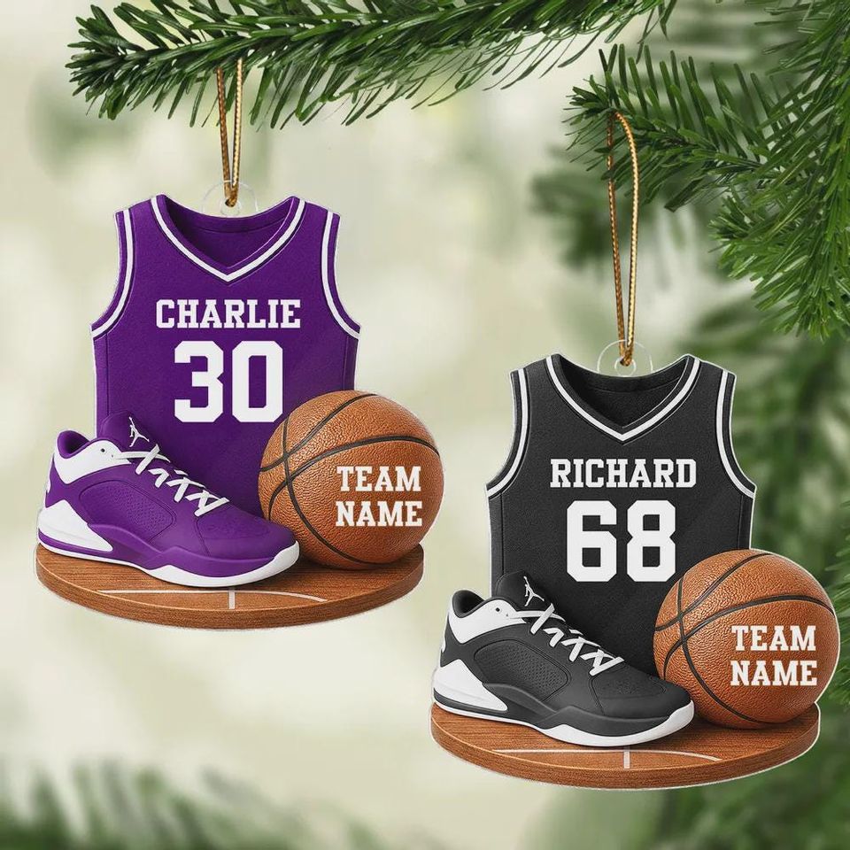Personalized Basketball Ornament, Acrylic 2D Flat Design, Gift For Him