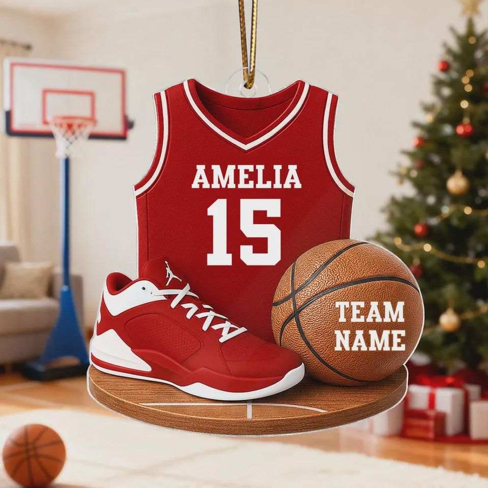 Personalized Basketball Ornament, Acrylic 2D Flat Design, Gift For Him