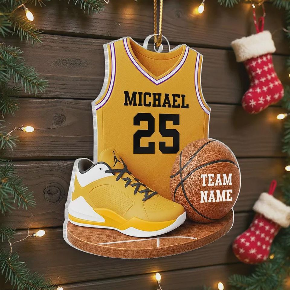 Personalized Basketball Ornament, Acrylic 2D Flat Design, Gift For Him