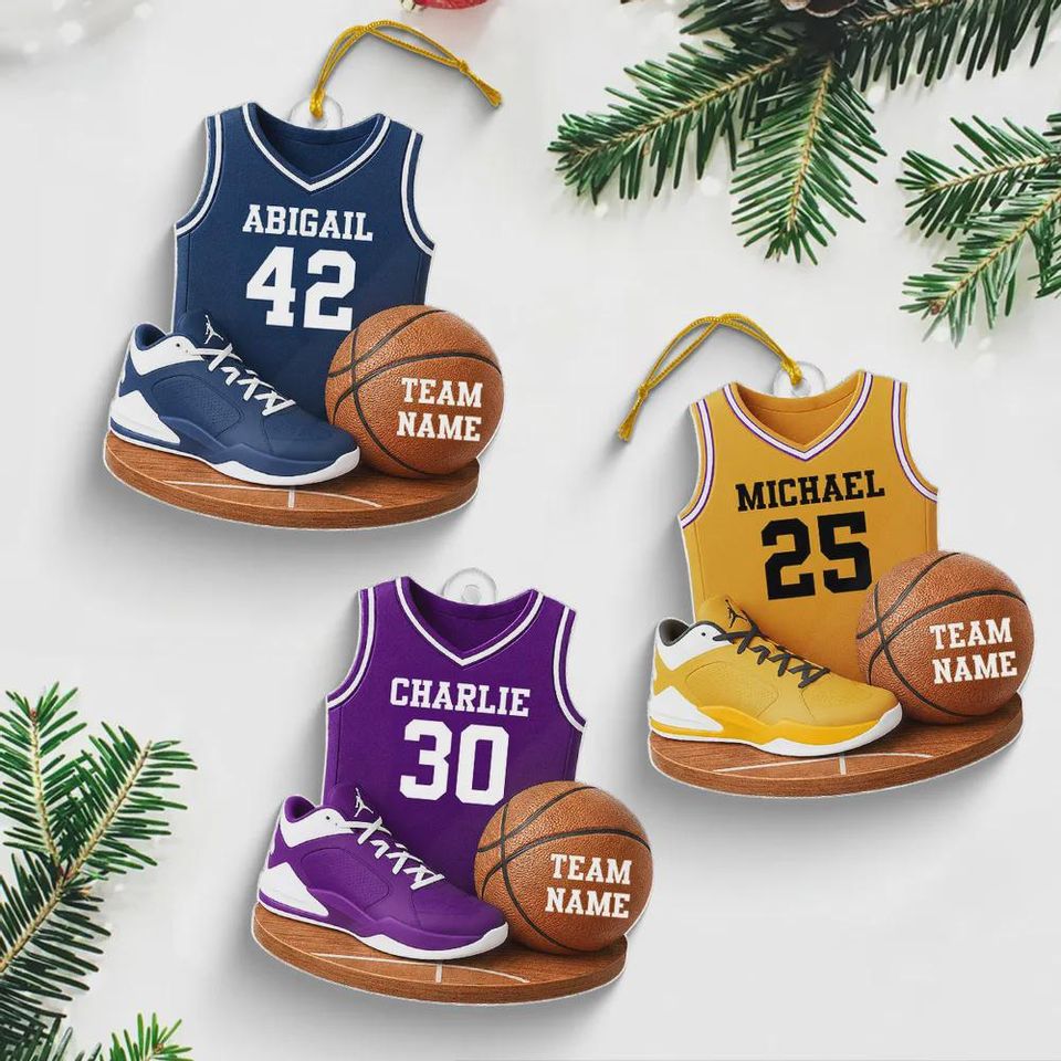 Personalized Basketball Ornament, Acrylic 2D Flat Design, Gift For Him