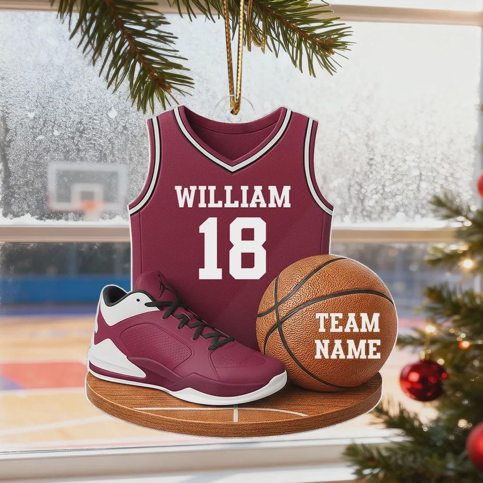 Personalized Basketball Ornament, Acrylic 2D Flat Design, Gift For Him