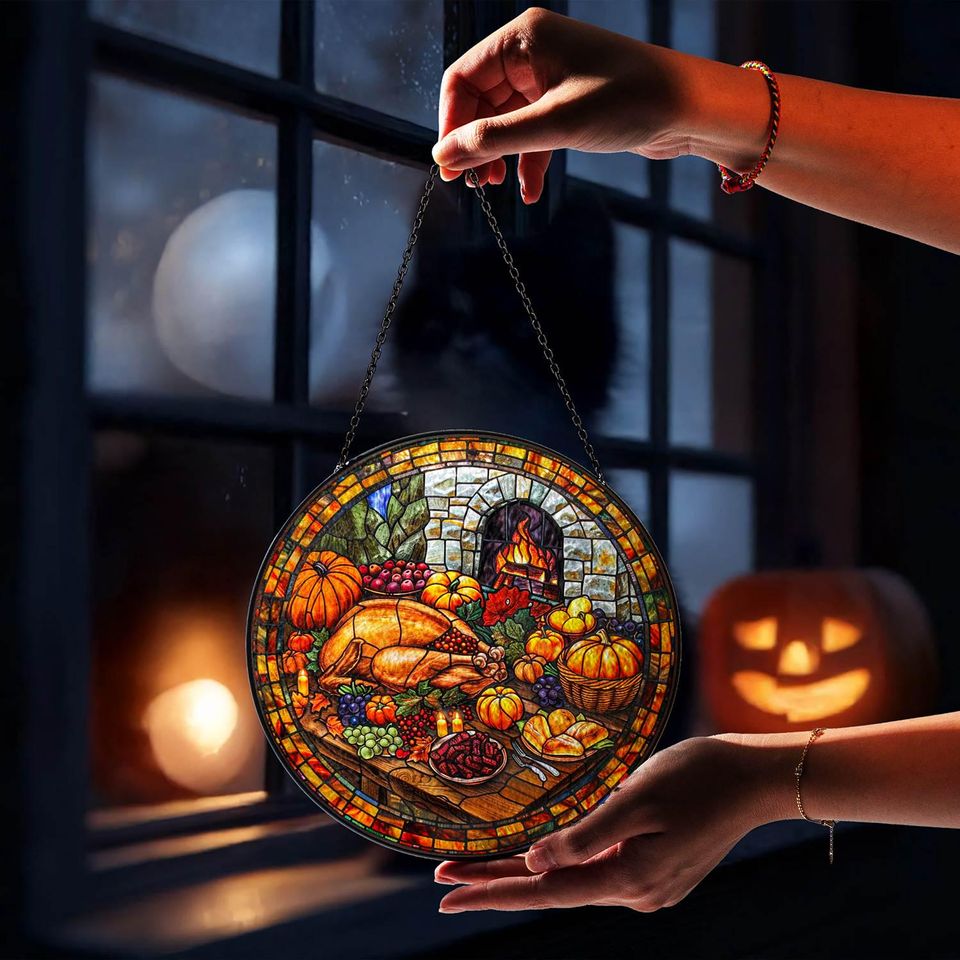 Thanksgiving Turkey Suncatcher: Stained Glass Window Art - Grandma Gift