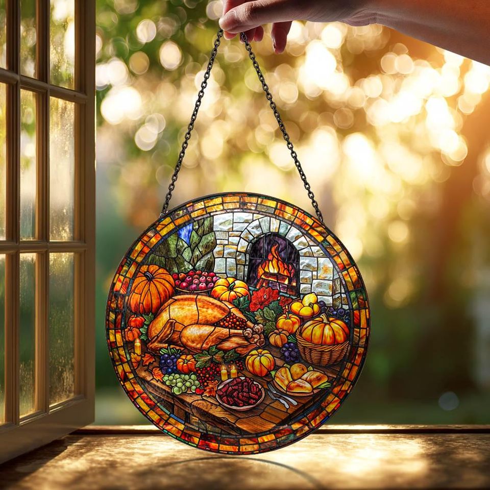 Thanksgiving Turkey Suncatcher: Stained Glass Window Art - Grandma Gift