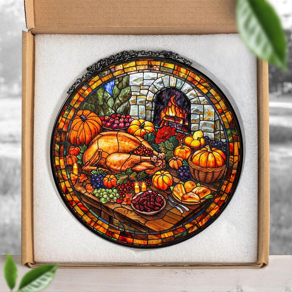 Thanksgiving Turkey Suncatcher: Stained Glass Window Art - Grandma Gift