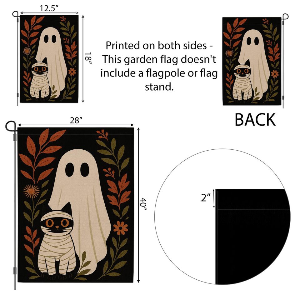 Halloween Garden Flag: Ghost and Mummy Cat Decor