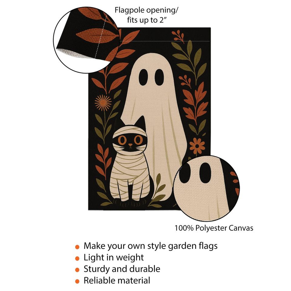 Halloween Garden Flag: Ghost and Mummy Cat Decor