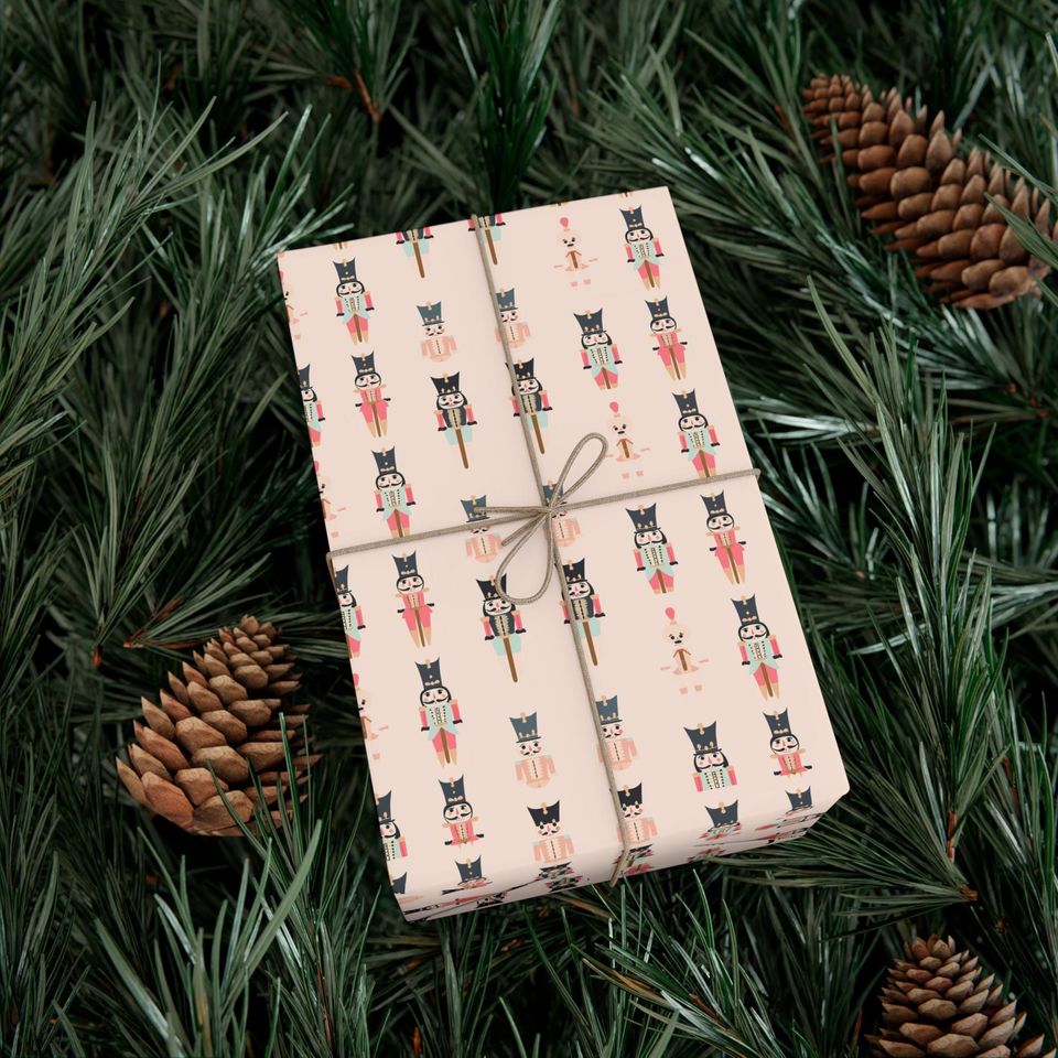 Wrapping Paper, Holiday Gift Wrap, Christmas Gift Wrap, Nutcracker Soldiers, Evergreen Trees, Festive Gift Paper, Nutcracker Wrapping Paper