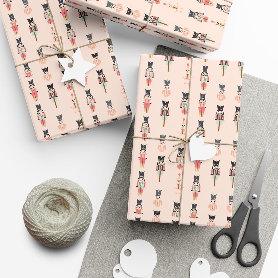 Wrapping Paper, Holiday Gift Wrap, Christmas Gift Wrap, Nutcracker Soldiers, Evergreen Trees, Festive Gift Paper, Nutcracker Wrapping Paper
