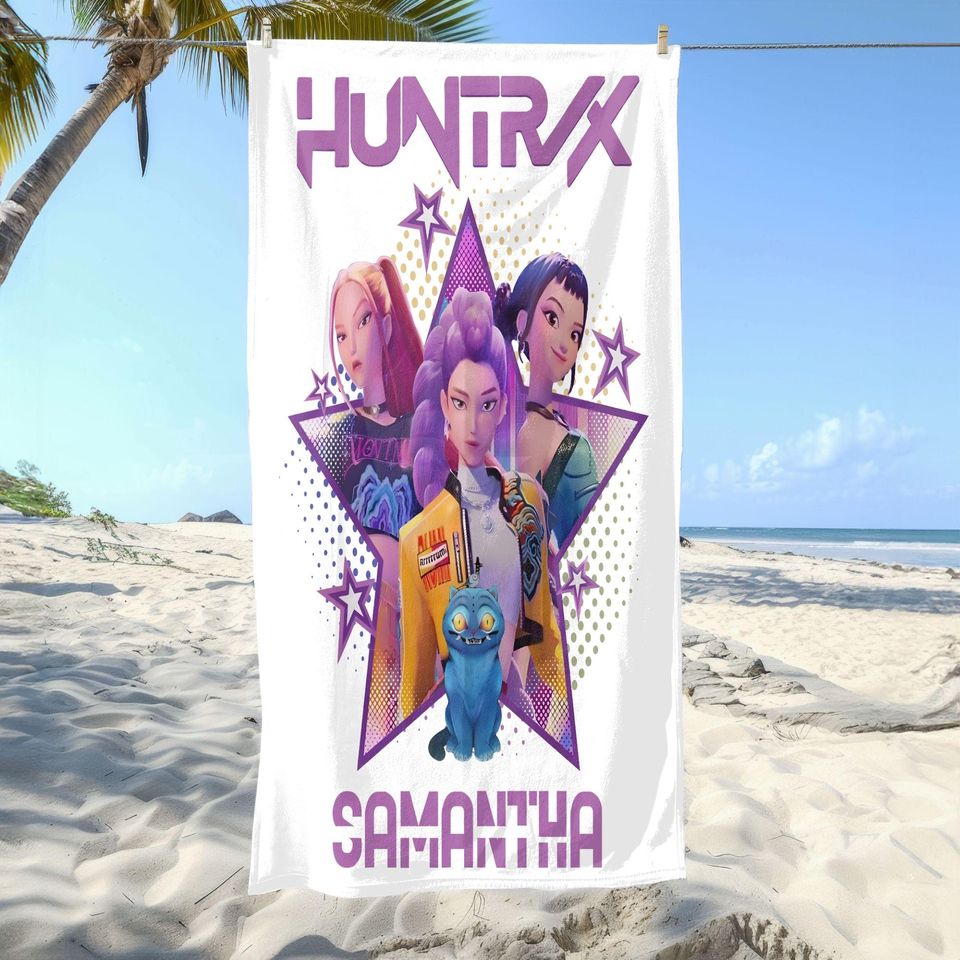 Kpop Demon Hunters Custom Beach Towel, Kpop Fun Gift, Cozy K-Pop Demon Hunters Huntrix Pool Towel, Anime Inspired, Cute Huntrix Inspired