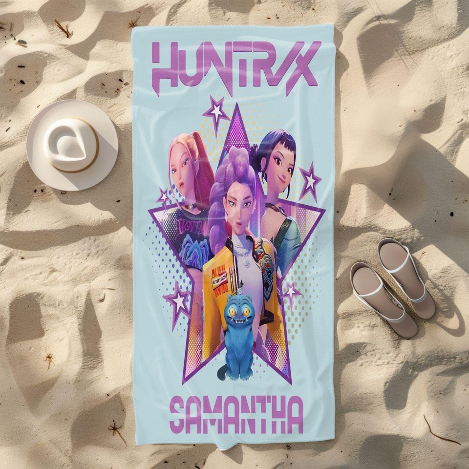 Kpop Demon Hunters Custom Beach Towel, Kpop Fun Gift, Cozy K-Pop Demon Hunters Huntrix Pool Towel, Anime Inspired, Cute Huntrix Inspired