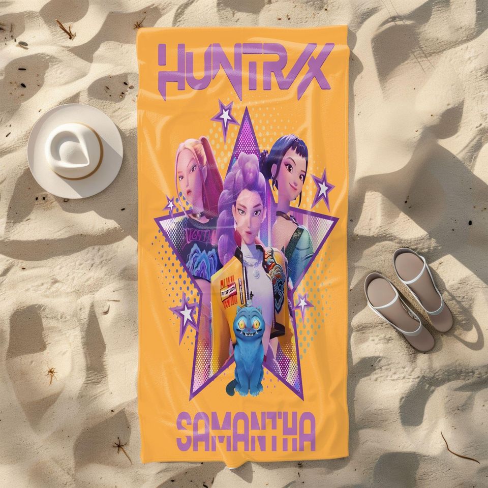 Kpop Demon Hunters Custom Beach Towel, Kpop Fun Gift, Cozy K-Pop Demon Hunters Huntrix Pool Towel, Anime Inspired, Cute Huntrix Inspired