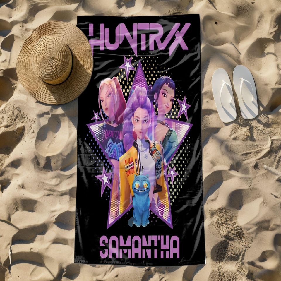 Kpop Demon Hunters Custom Beach Towel, Kpop Fun Gift, Cozy K-Pop Demon Hunters Huntrix Pool Towel, Anime Inspired, Cute Huntrix Inspired