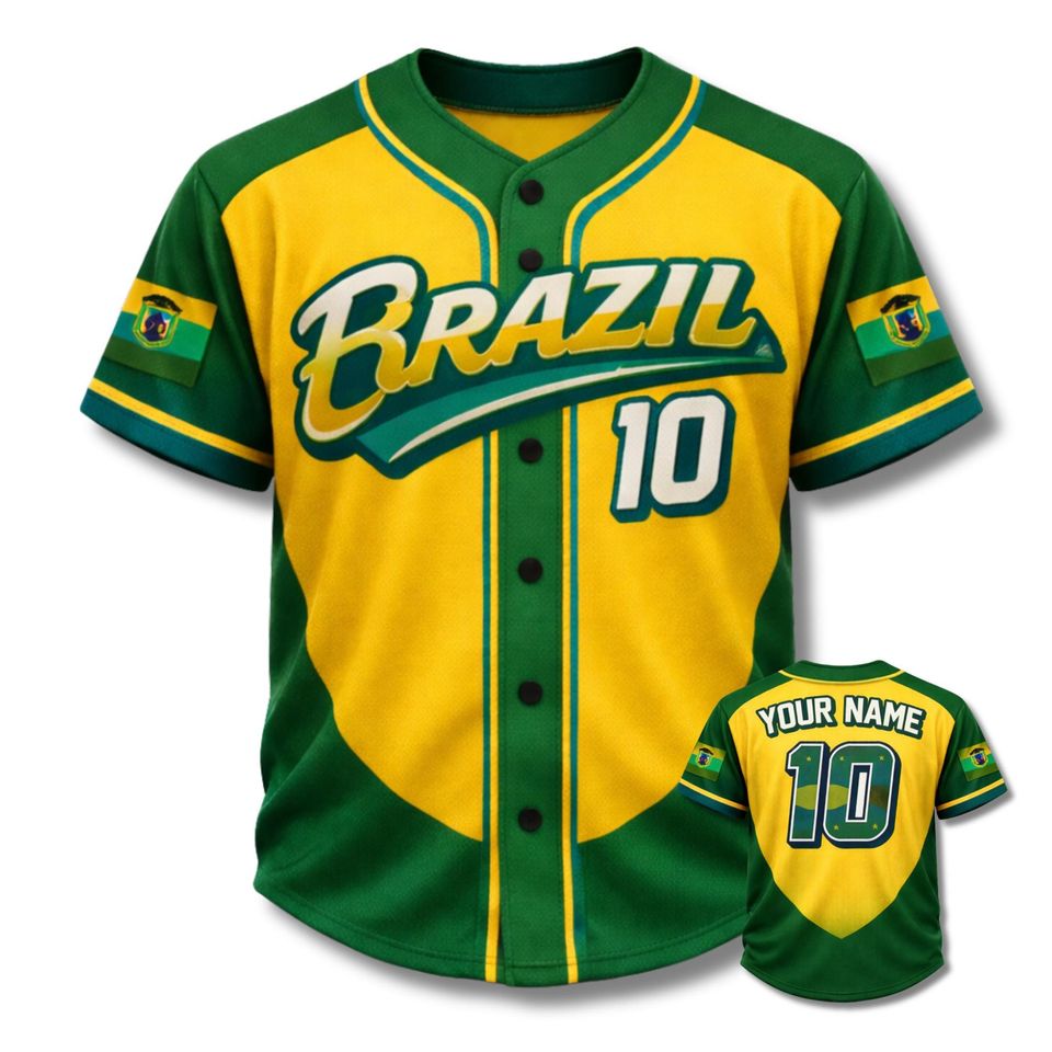 Brazil 10 Baseball Jersey Unisex Fan Shirt Custom Name and Number